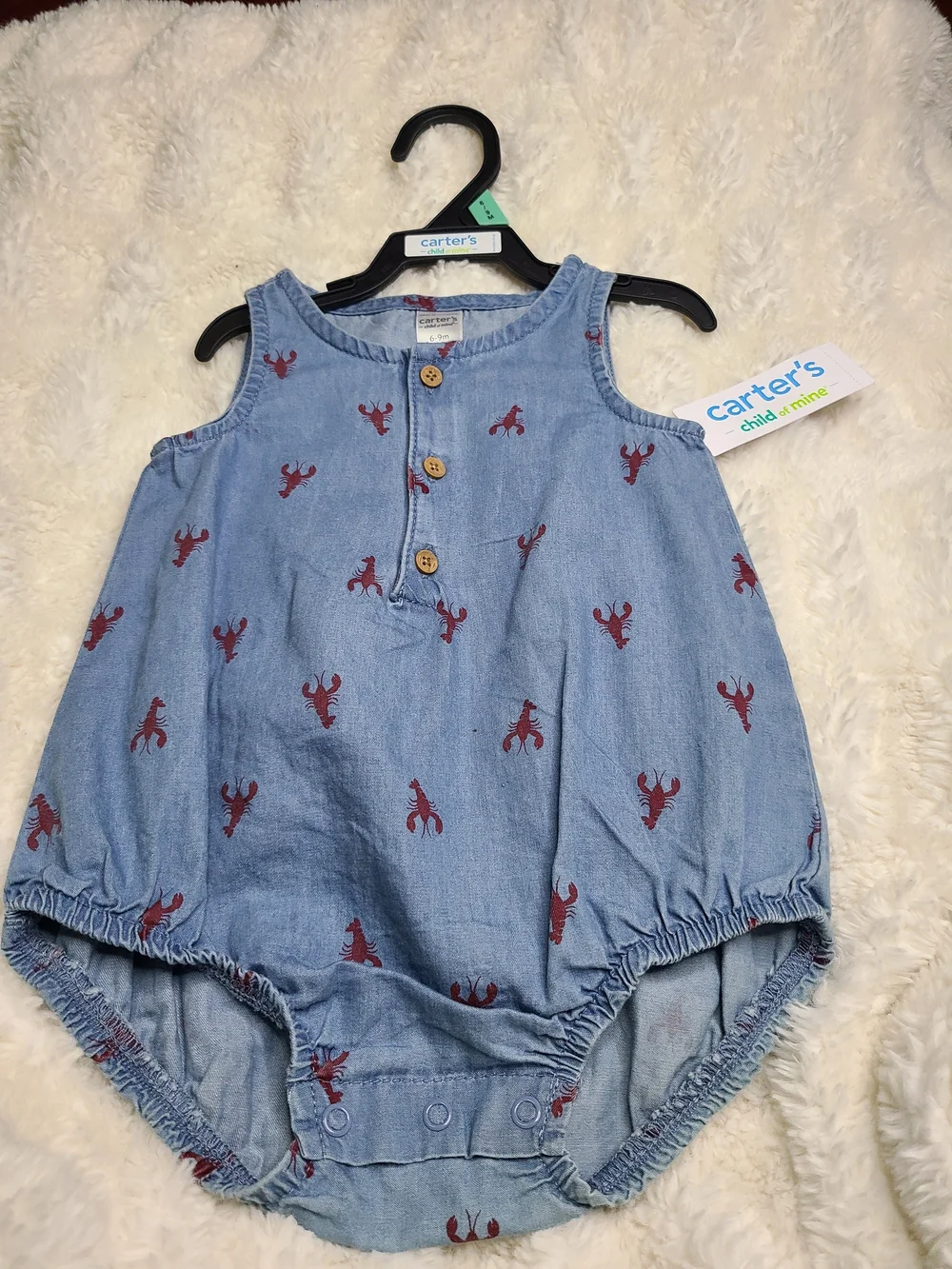 Carter's Chambray Bubble Romper with Red Lobster Print